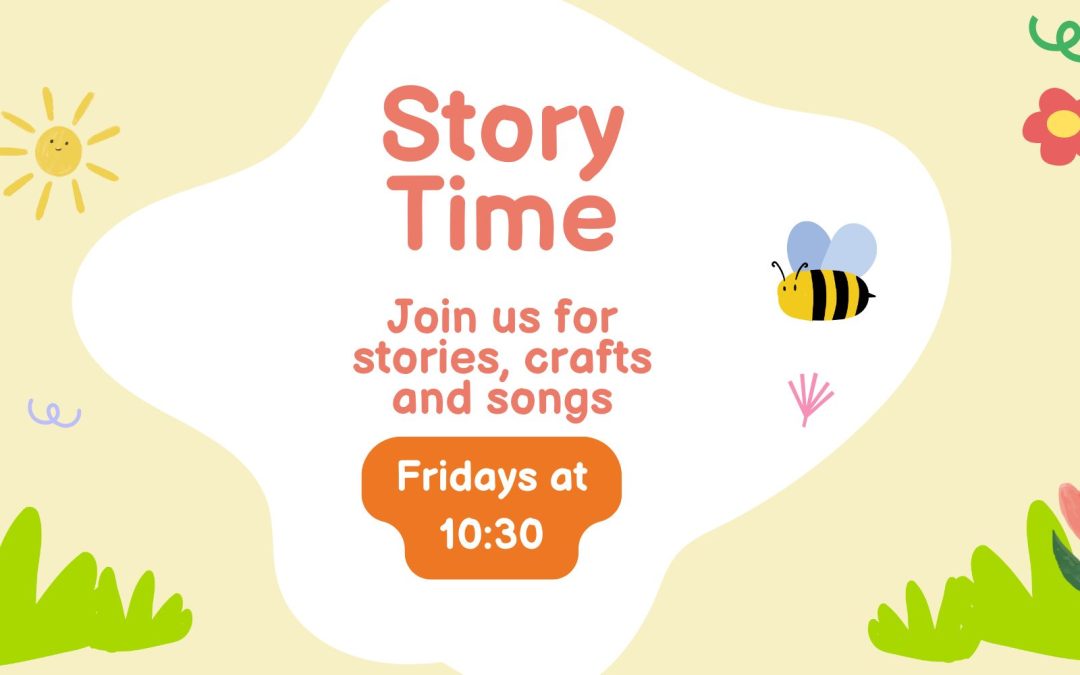 Pale yellow background with flowers, a bumble bee, and orange text on a white background.