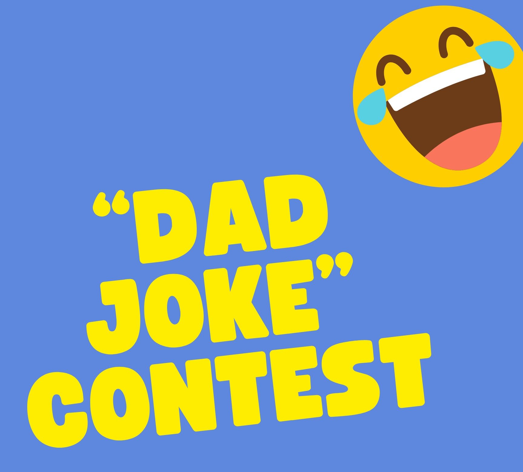 Yellow text on a blue background with words Dad Joke Contect